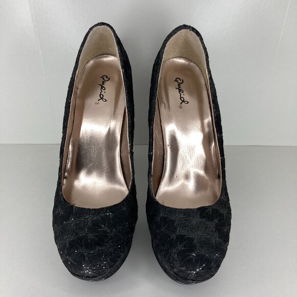 Qupid black lace/glitter heels size 8 - Picture 3 of 6